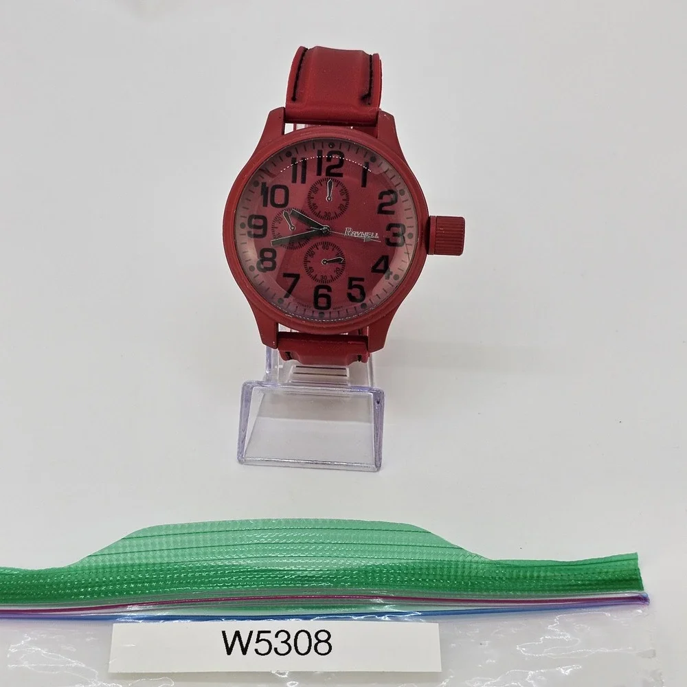 Raynell Men's Analog Watch 53MM Red Case Dial Red Plastic Bands New Battery